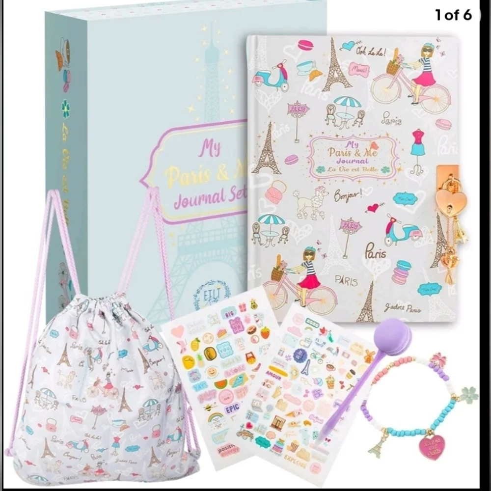 My Paris & Me Journal Set with Lock, Charm & Stickers – New in Gift Box